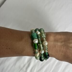 Recycled Glass Beads With Fresh Water Pearls Bracelet & Silver 925 Lock